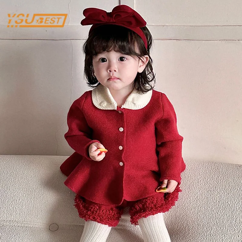 

Baby Clothing Knit Set Spring Autumn New Christmas Knitted Girl's Sweater Suit Knitted Tops+PP Short Sweet Two Piece Suit