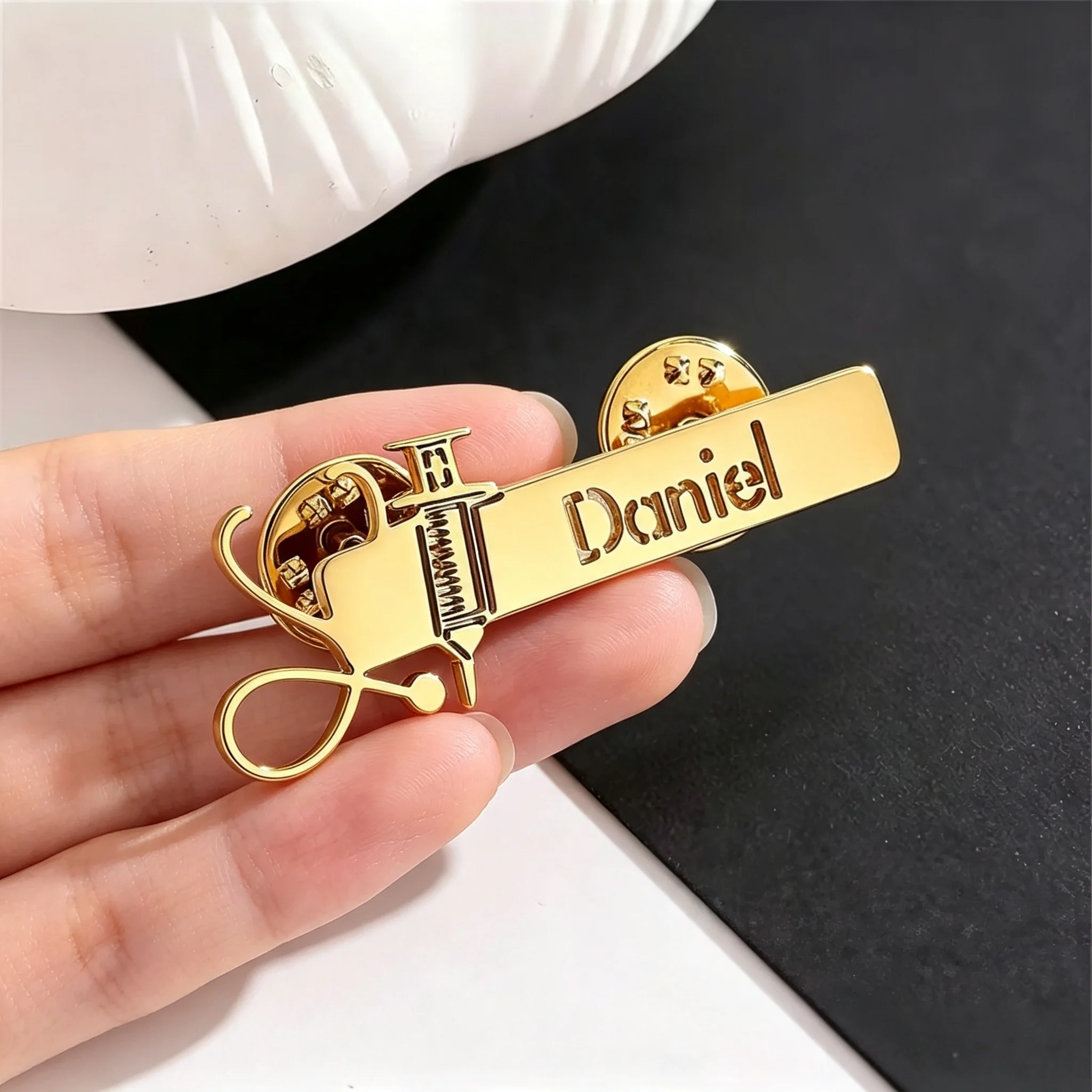 Custom Name Brooch Personalized Stethoscope Stainless Steel  Doctor Nurse Pins Badge Nameplate Jewelry Gifts Wholesale view 5