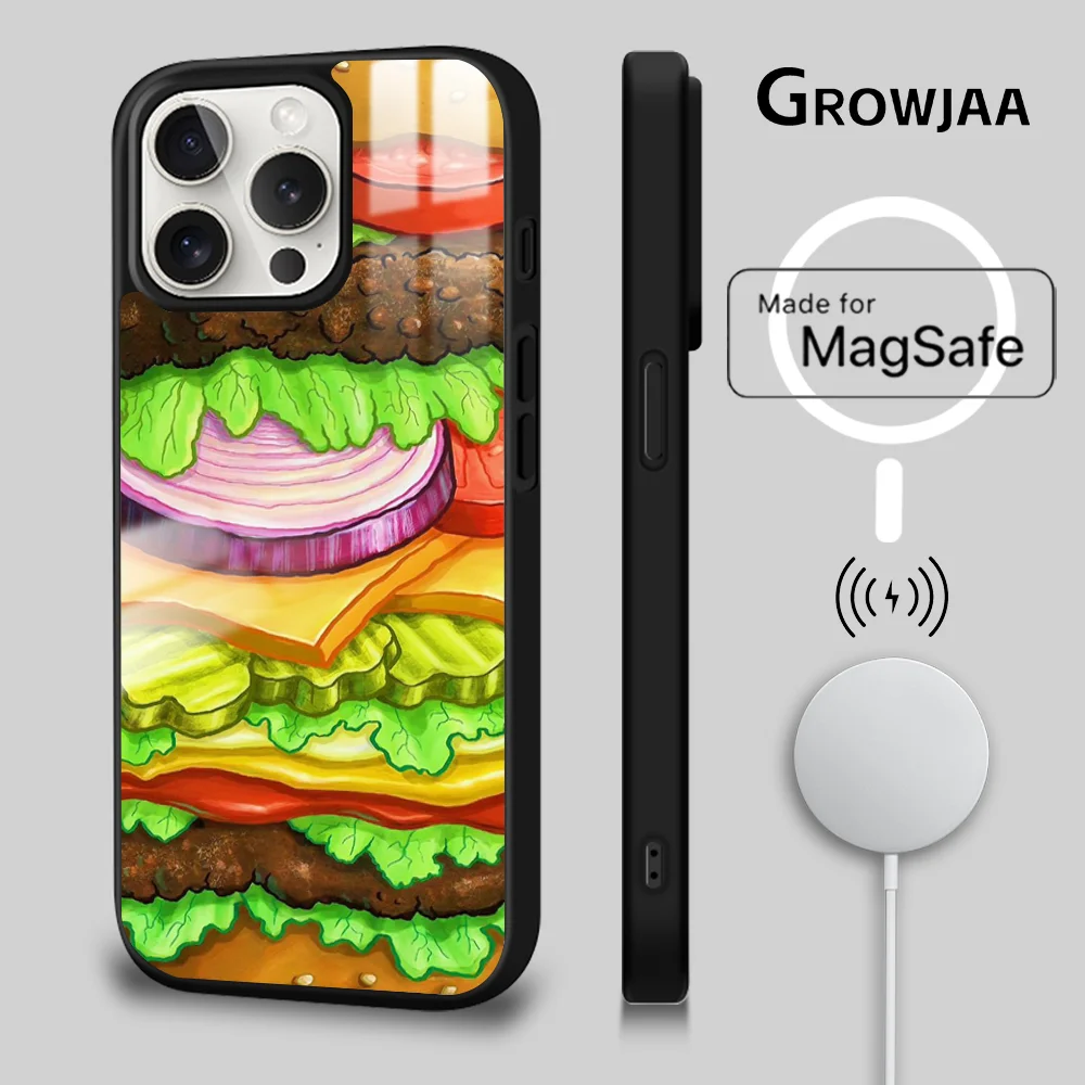 Fine Food Delicious hamburger Phone Case For iPhone 16 15 14 13 12 11 Pro Max Plus Mini New Magsafe Mirror Wireless Magnet Cover