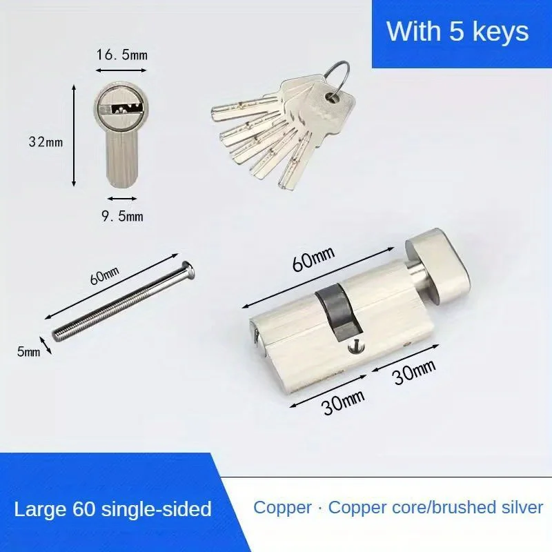 Customize The Same Key To Open All Cylinder,European Standard High-quality All Copper Anti-theft Lock Core Cilindros 5pcs Keys