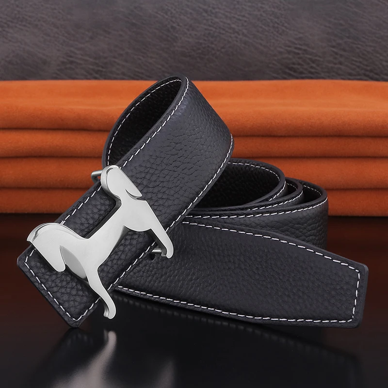 2025 ポニーバックルベルト男性鋼素材馬ファッションウエストストラップ高品質本革 3.8 センチメートル幅牛革ウエストバンド