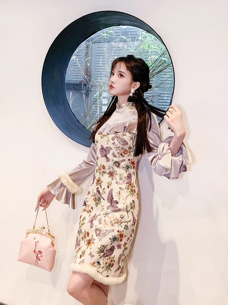 

Оригинальное длинное пальто Weilu из кроличьего меха с лоскутным шитьем, в стиле ретро, улучшенный национальный стиль для женщин