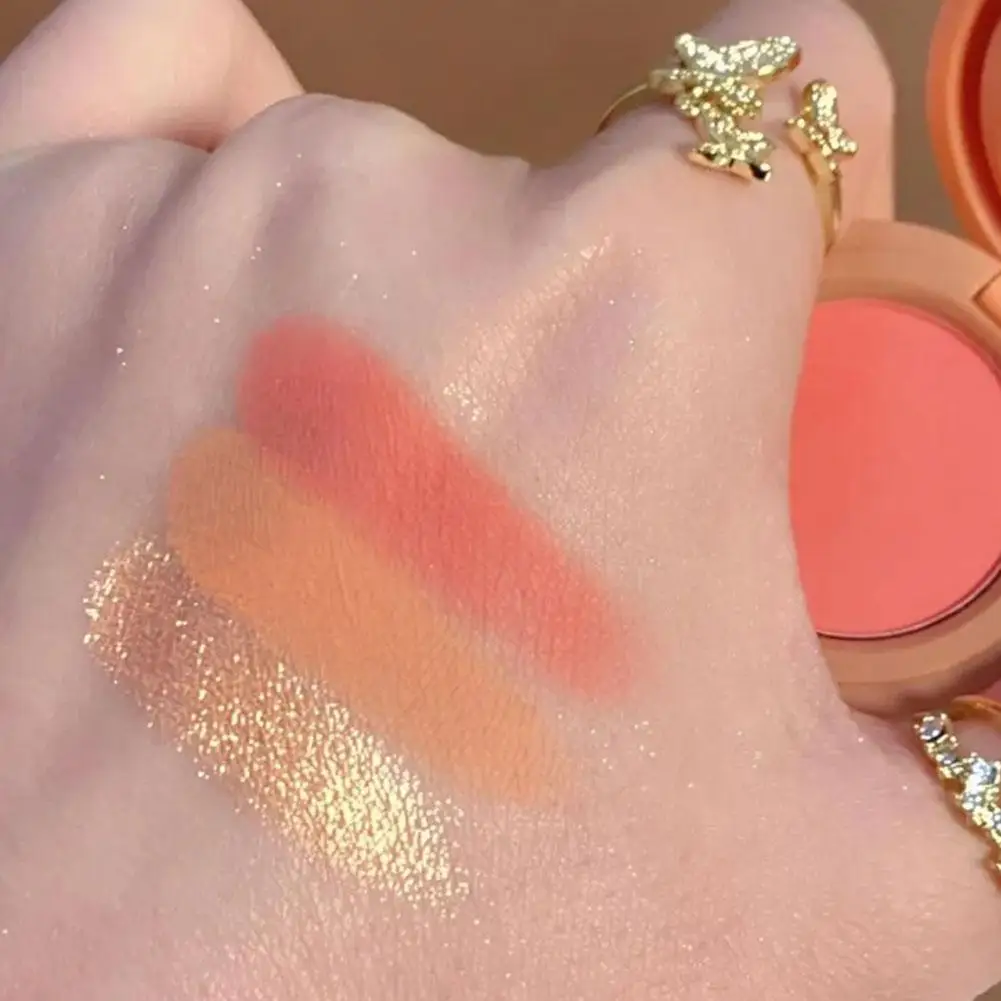 لوحة بودرة هايلايتر 3 في 1 مقاومة للماء، بودرة روج للوجه تدوم طويلاً، هايلايتر طبيعي، أحمر الخدود، مكياج لؤلؤي كوري