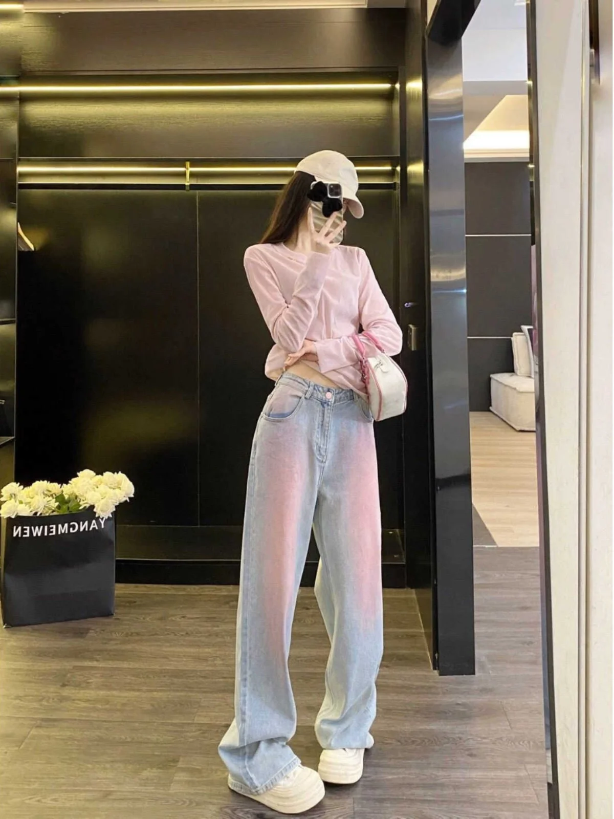 

High Waist Korean Sle Women's Jeans Spring 2024 New Design adient Loose Slim Straight Floor-Length Pants