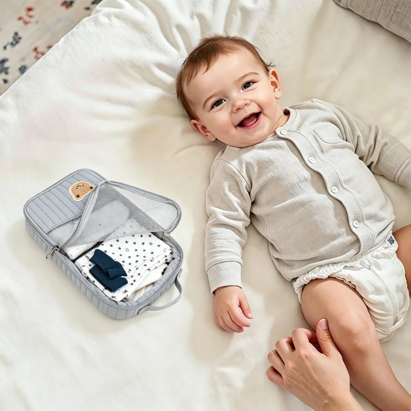 

Niedliche Wickeltaschen mit Bärenmotiv aus reiner Baumwolle für Babykleidung und Windeln, tragbare Aufbewahrungstaschen zum Wick