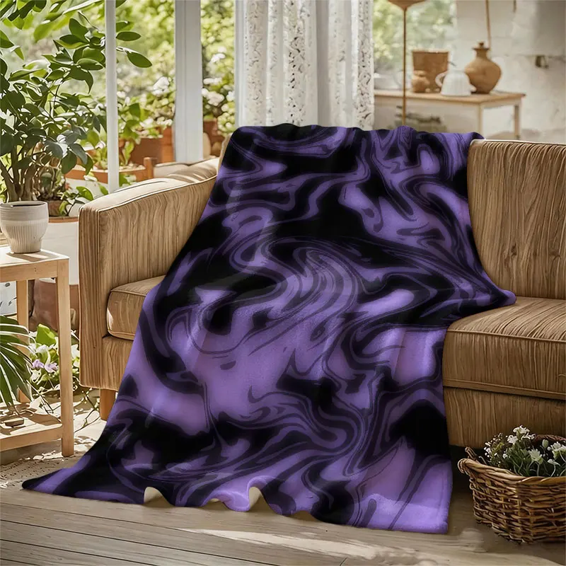 Purple Marble Swirl Flannel Blanket Warm Soft Halloween Christmas Decorative Couch Warm Cozy All-Season Gift