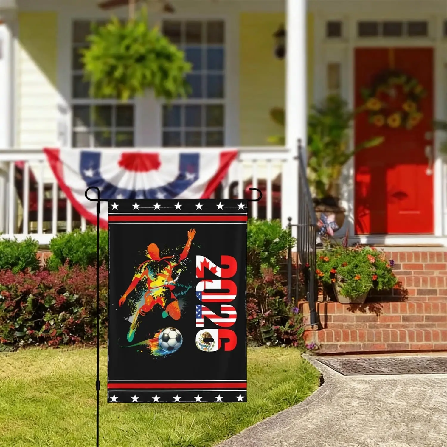 2026 Soccer Garden Flag 12 x 18 Inch Garden Banner American-Mexico-Canada Host Country Football Supporters Outdoor Flag for jjp