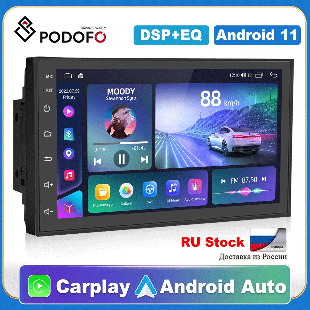 Podofo Car Radio GPS 2 din Android 11 Auto Carplay Universal 7