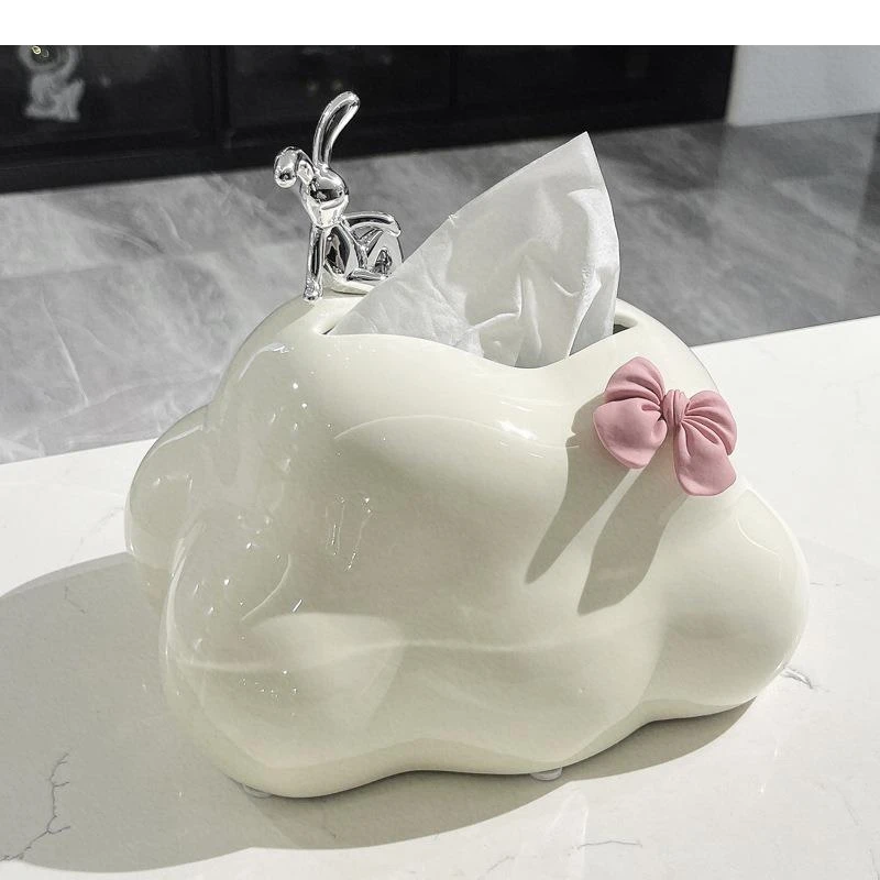 Rabbit on The Cloud Ceramic Tissue Box Desk Decoration and Bedside Table Paper Towel