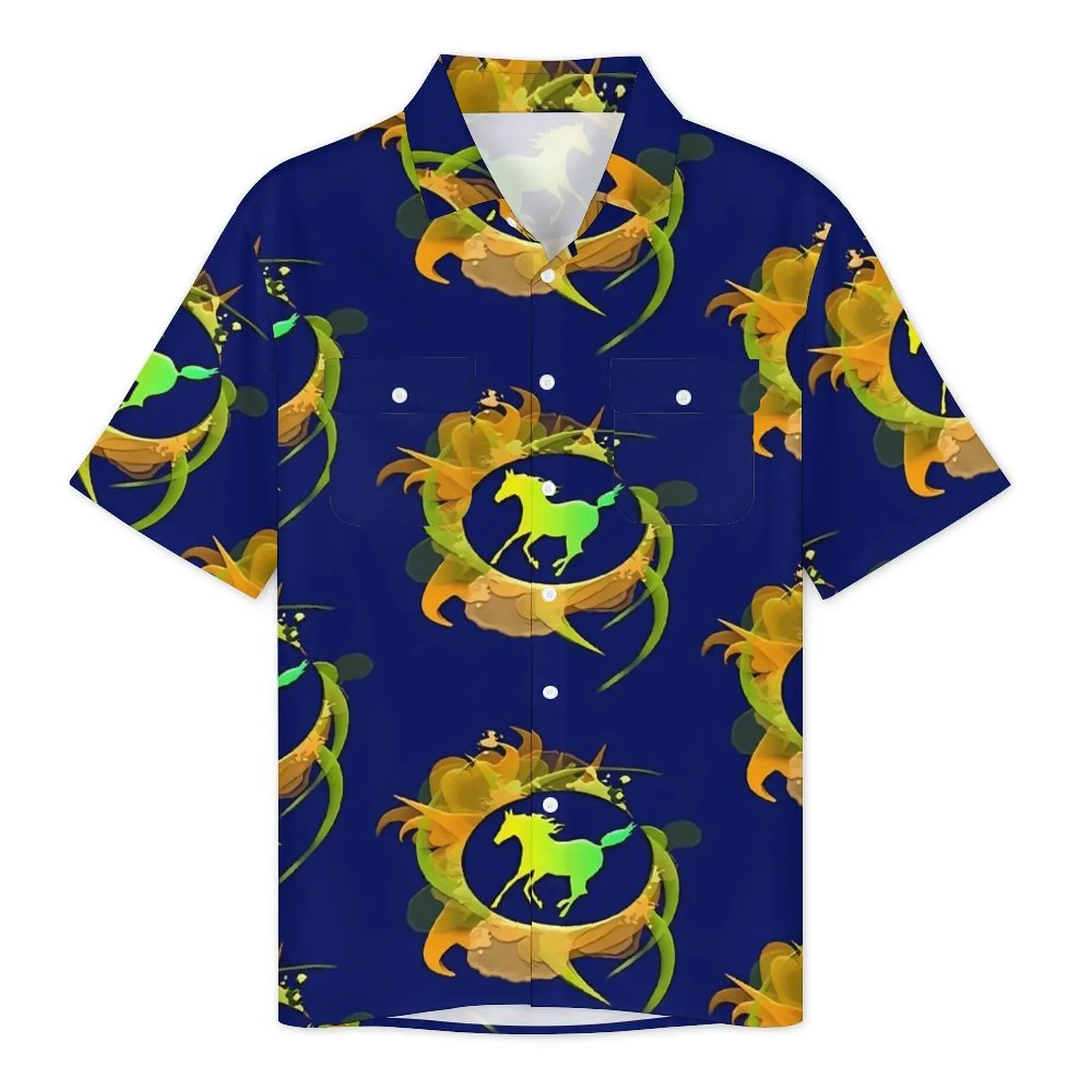 Faster Horse Beach Shirt Abstract Art Summer Casual Shirts Male Elegant Blouses Short Sleeve Street Style Custom DIY Clothing