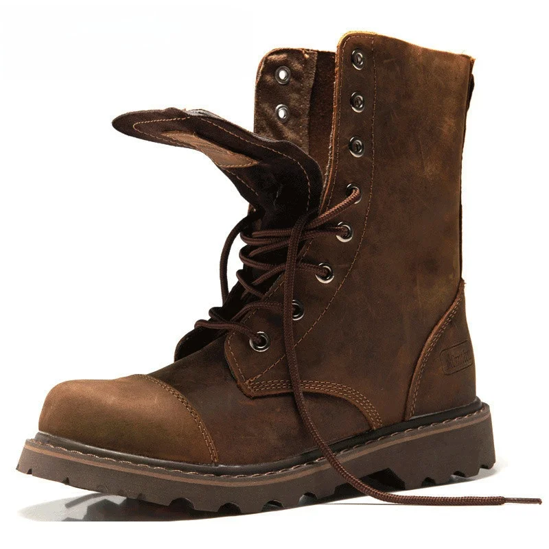 Botas de Trabajo de Hombre de Caña Alta, Botas , Botas de Cuero Retro, Botas de Motociclista con Forro Polar, Transpira...