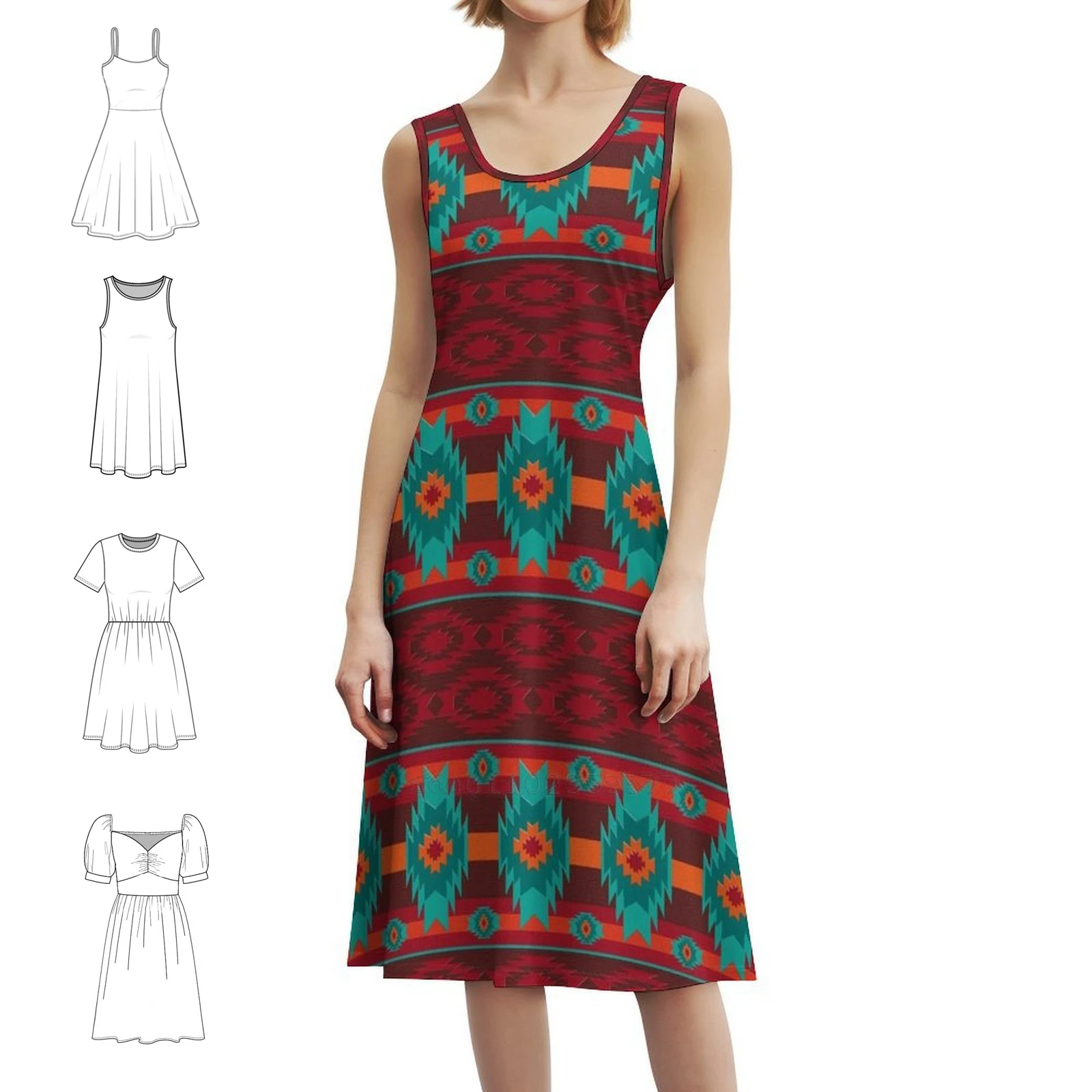 Southwestern Ethnic Geometric Pattern Preppy Style Mini Dress For Women A-Line Loose Fit Casual Day Dress Southwestern