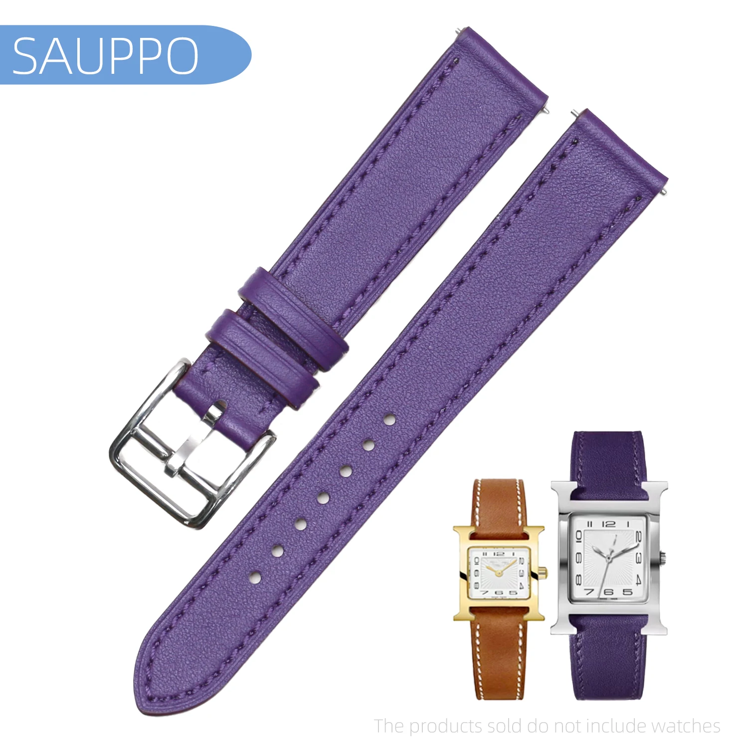 SAUPPO Watch Accessories Women's Leather Strap Purple Black Suitable for Hermes Hour HH1510/210 Quartz Women's Watch Strap