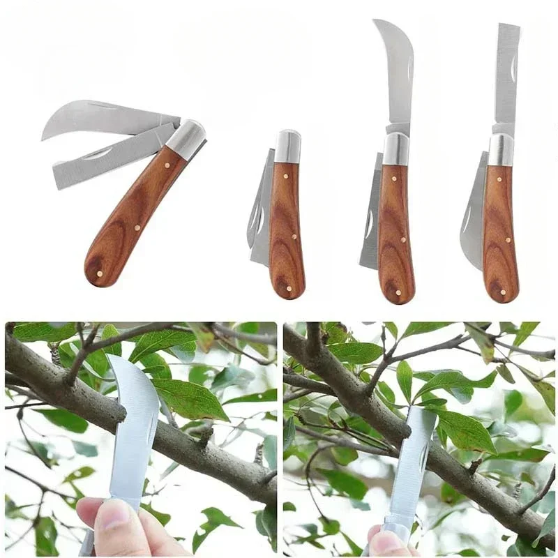 Folding Grafting Knife Grafting Tools Grafting Pruning Knife Professional Garden Fruit Tree Graftings Cutter Wooden Handle Knife