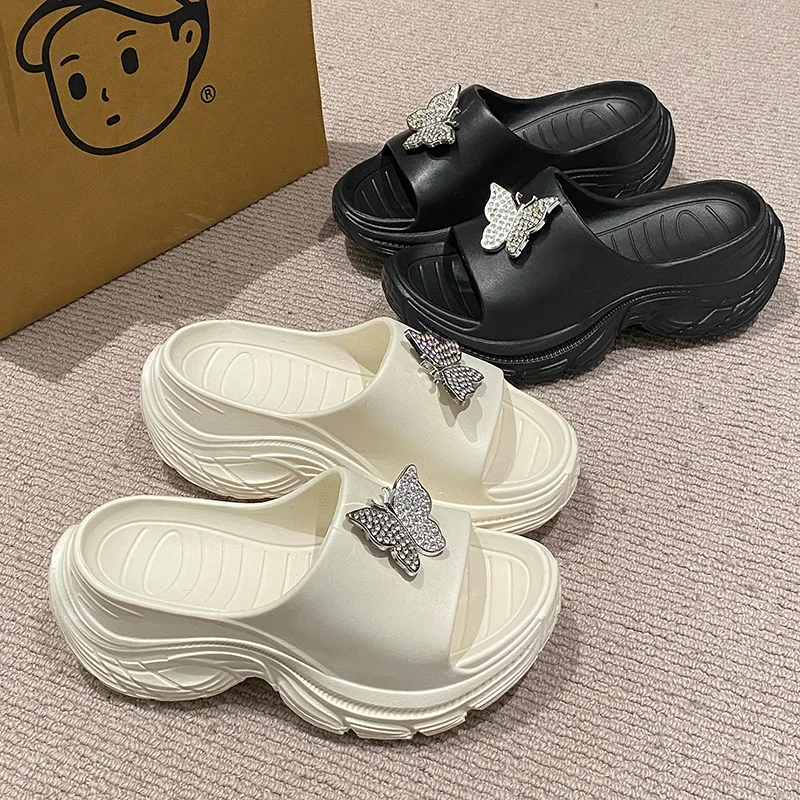 

Women's Butterfly Accessory Sandals 2025 Summer Thick Platform Beach Sandals Women's Thick Heeled Eva Slippers