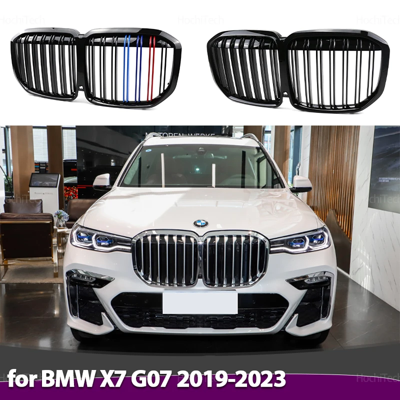 

Решетка переднего бампера с двойной линией для BMW X7 G07 Pre-facelift 2019 2020 2021 2022 ABS 2-Slat Gloss Black, передняя решетка радиатора почек