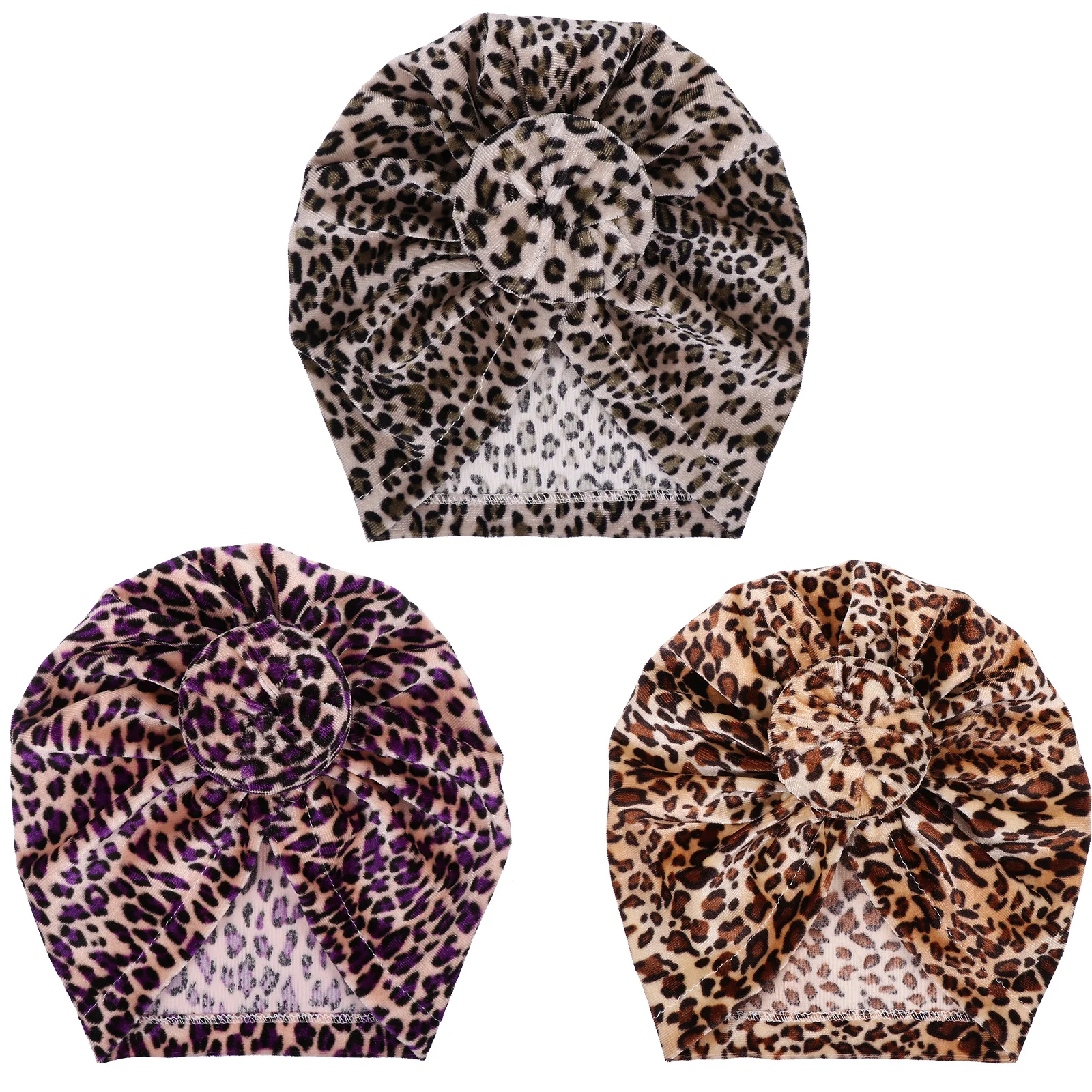 3 قطع ليوبارد طباعة القطن عمامة قبعات المستشفى الأذن القبعات القطنية قبعة لينة تنفس