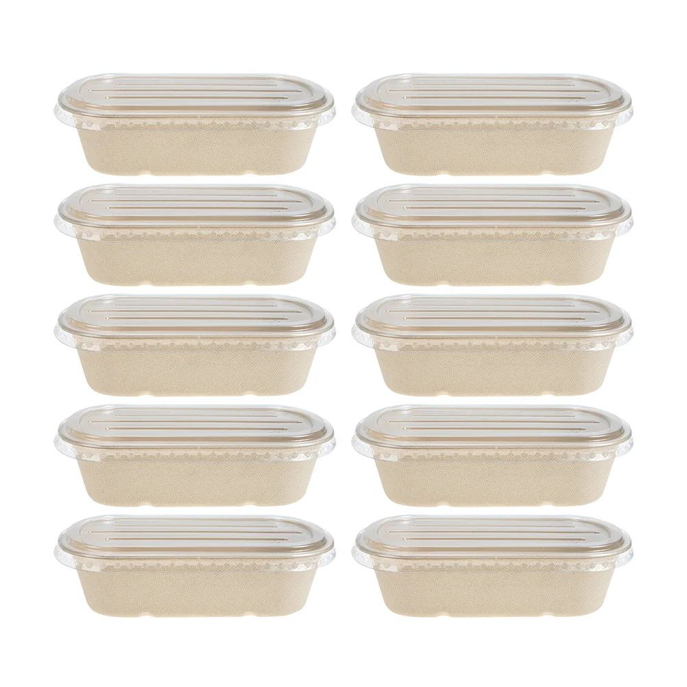 10 Pcs Biodegradable Lunch Box Single Compartment Food Boxes Salad Wrapping To Go Containers Portable Paper Khaki