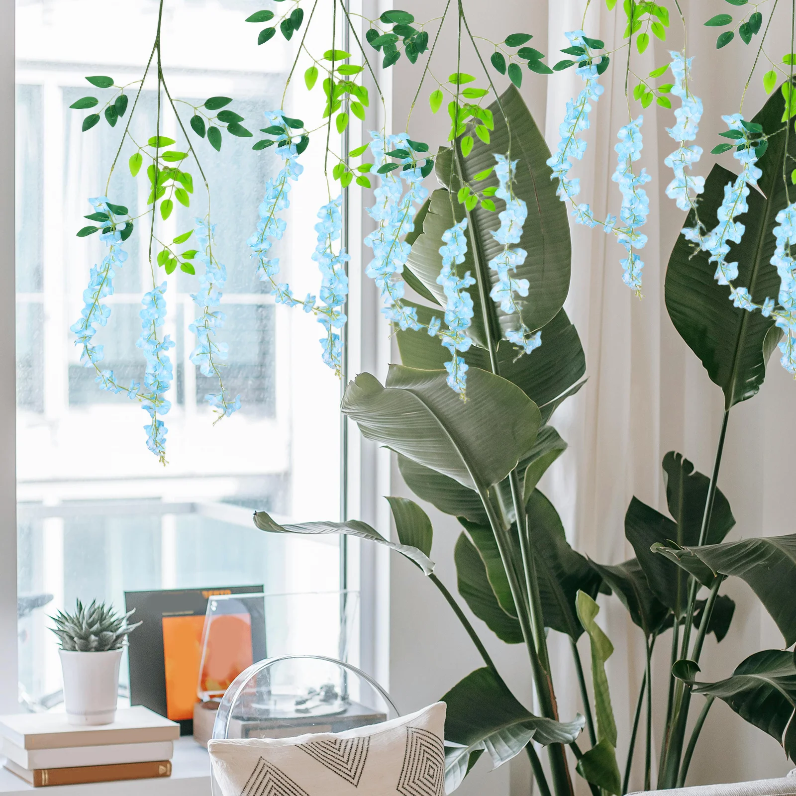 

12Pcs Artificial Wisteria Garland Realistic Sky Blue Hanging Fake Flowers Wedding Party Garden Decoration Fake Flower Bouquets