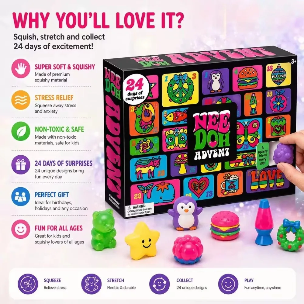 Christmas Easter Advent Calendar 24 Pcs Unique Cute  Squishy Fidget Toy Slow Rebound Anxiety Relief Mystery Surprise Gift Box