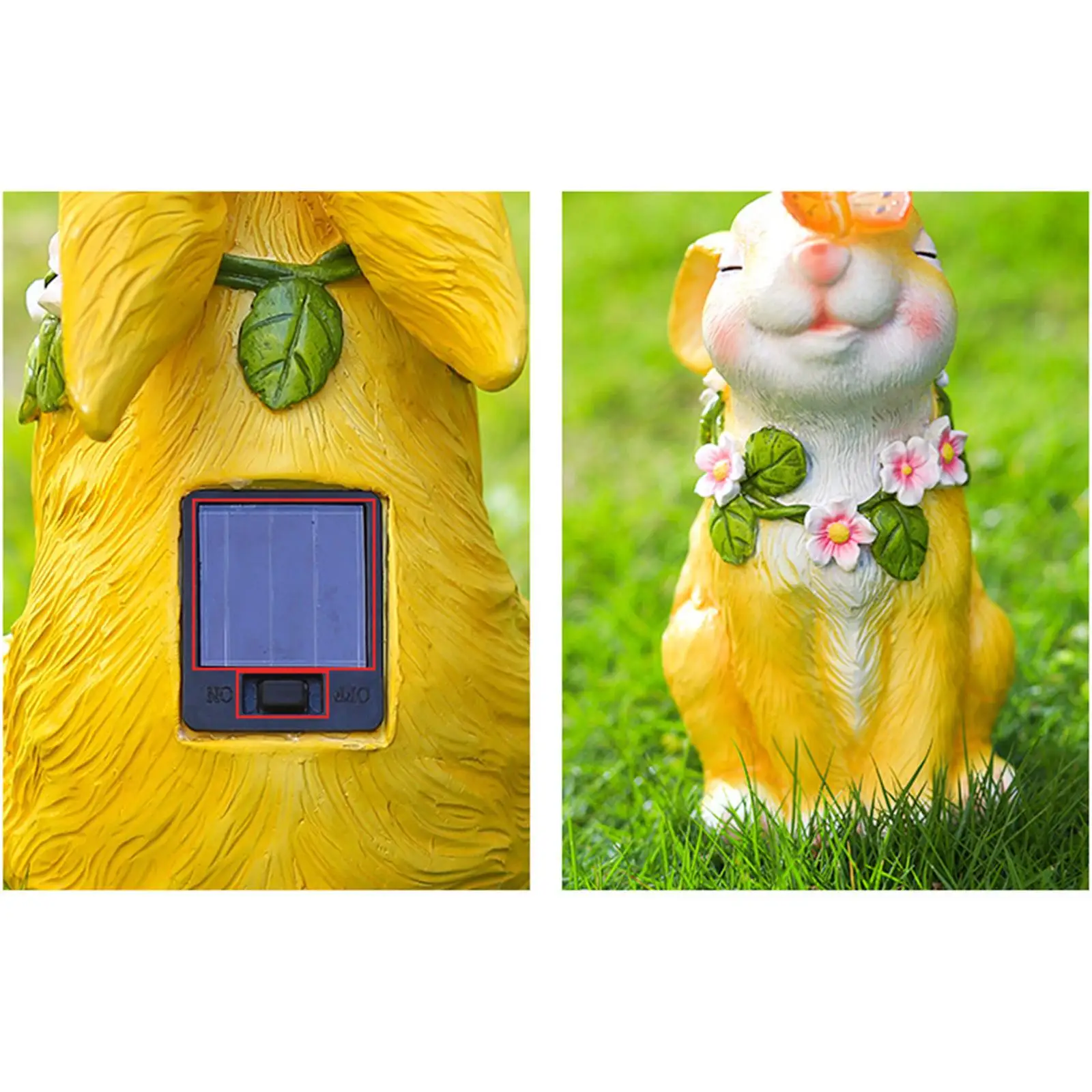 Garden Statue Solar LED Light Adorable Rabbit Figurine Sculpture Ornament for Outdoor Patio Yard Lawn