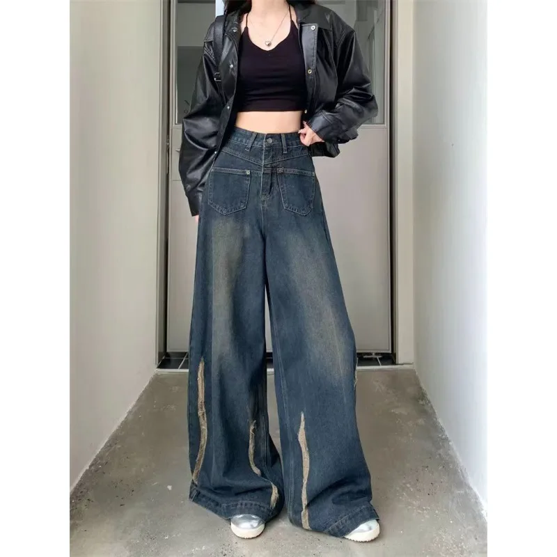 Deeptown Y2k Vintage Oversized Woman's Jeans Gyaru Harajuku Streetwear Wide Leg Denim Pants Grunge Loose Trousers Aesthetic