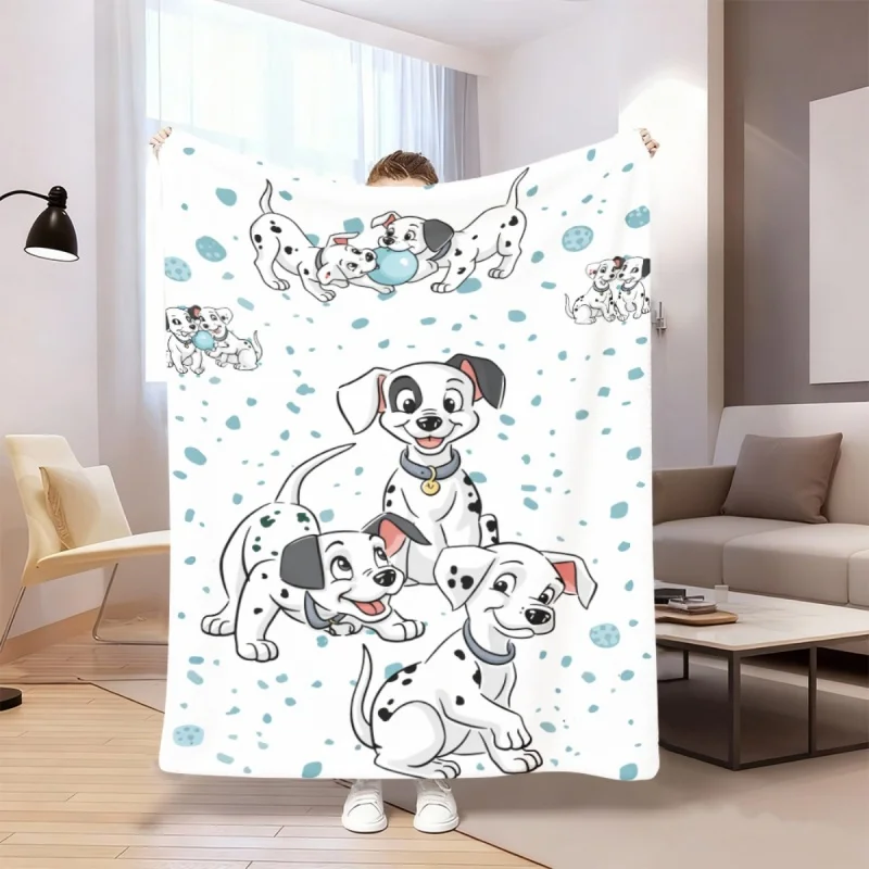 Cute Dalmatian Puppy Throw Blanket,Spotted Dog Playful Cartoon Print Soft Warm Flannel Sofa Bed Blanket Nursery Home Decor