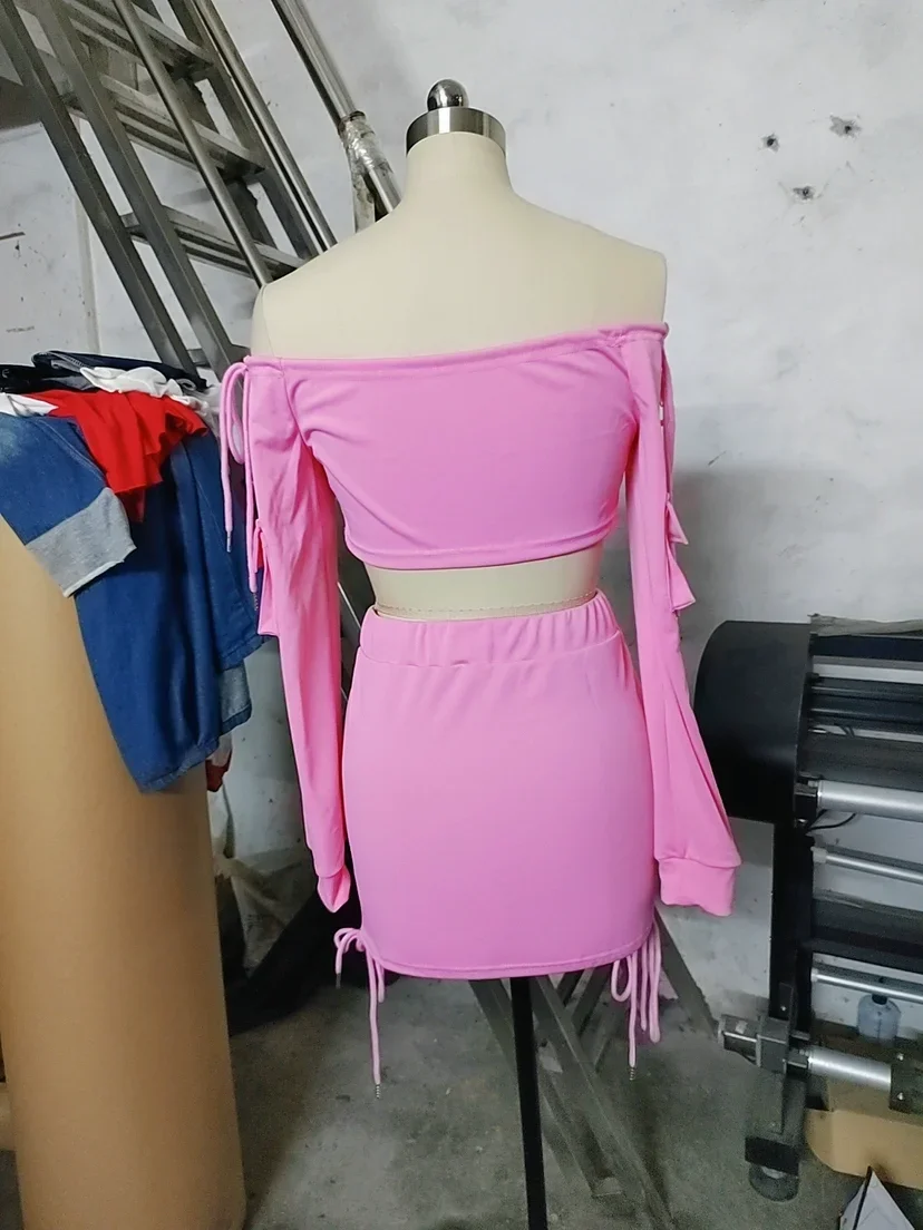 Women's Sweet Suits 2025 Spring Summer Latest Elegant American Exy Pocket Design Letter One Line Neck Short Top Short Skirt Set