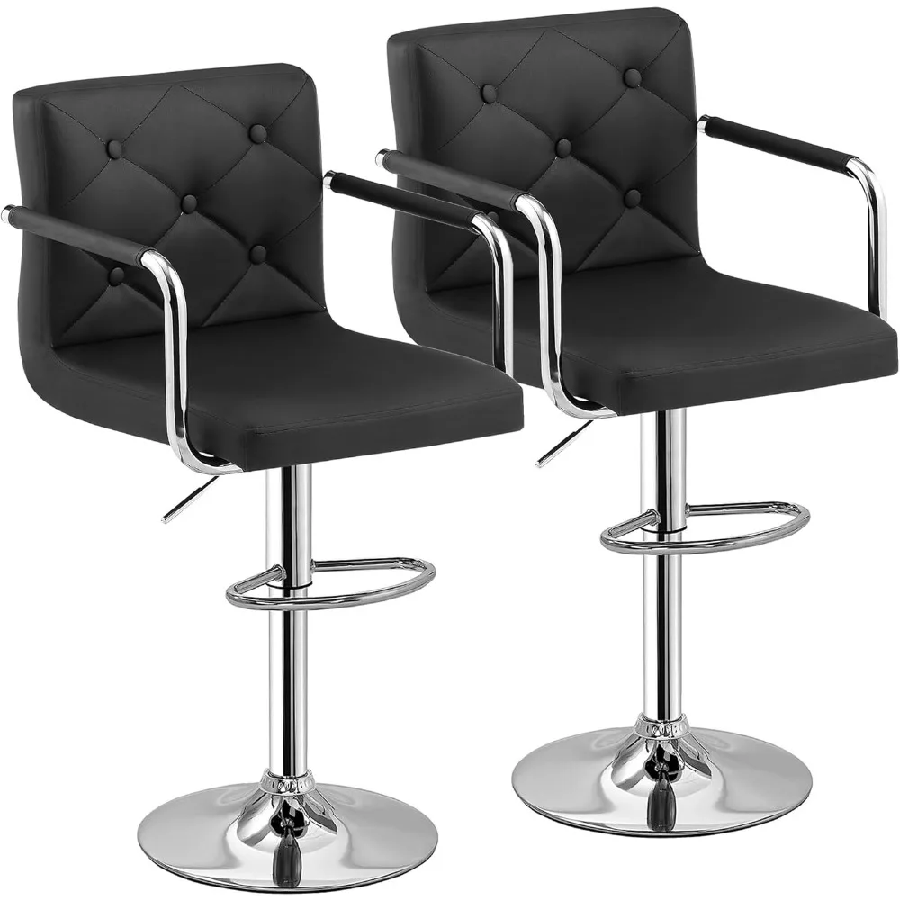 Bar Stools, Adjustable Bar Stools Set of 2,Swivel PU Leather Counter Height Barstool with Back and Arms for Kitchen/Island,Black