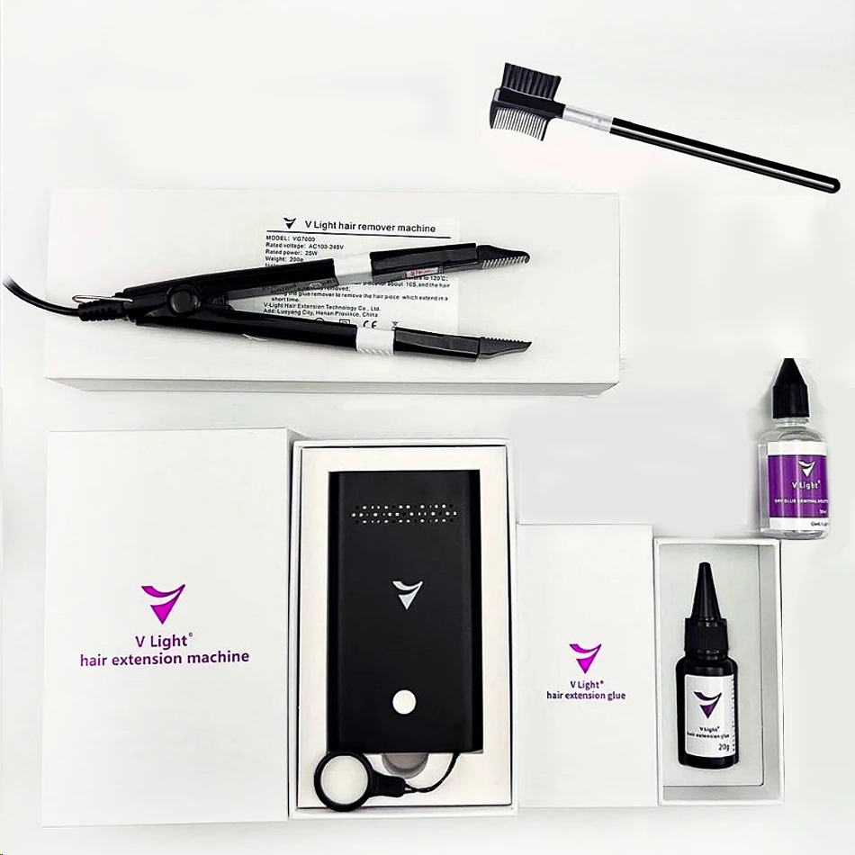 

V-Light Technology Hair Extension Machine Black Hair Extension Tools Kit Set for Human Hair Extensi with V light Hair Glue