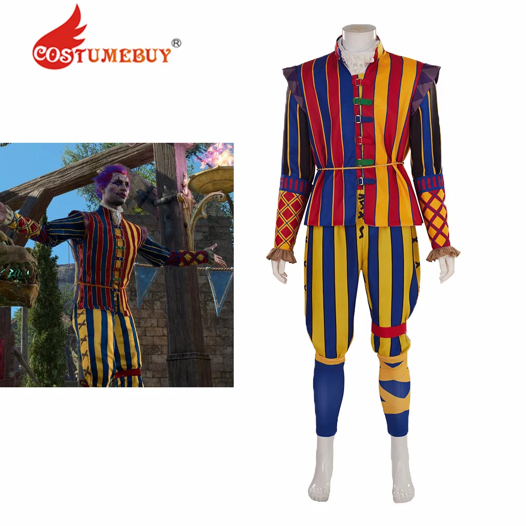 Game BG3 the Clown Cosplay Costume Adult Men Rainbow Clown Outfit Halloween Role Play Party Suit