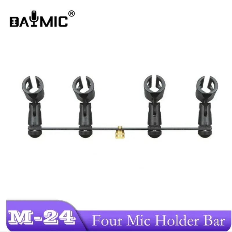 Mic Holder 4 in 1 Microphone Mount Bar Stereo Microphone Bar with 4 Micro Clips 3/8 Screw Thread for Most Micro Stand Mic Clip