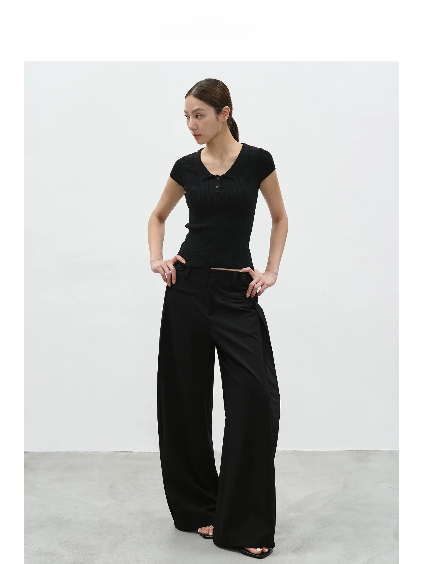 EIGHTHMONTH High Waist Wide Leg Suit Pants for Women Black Slimming Straight Long Trousers Spring Commute High Waist