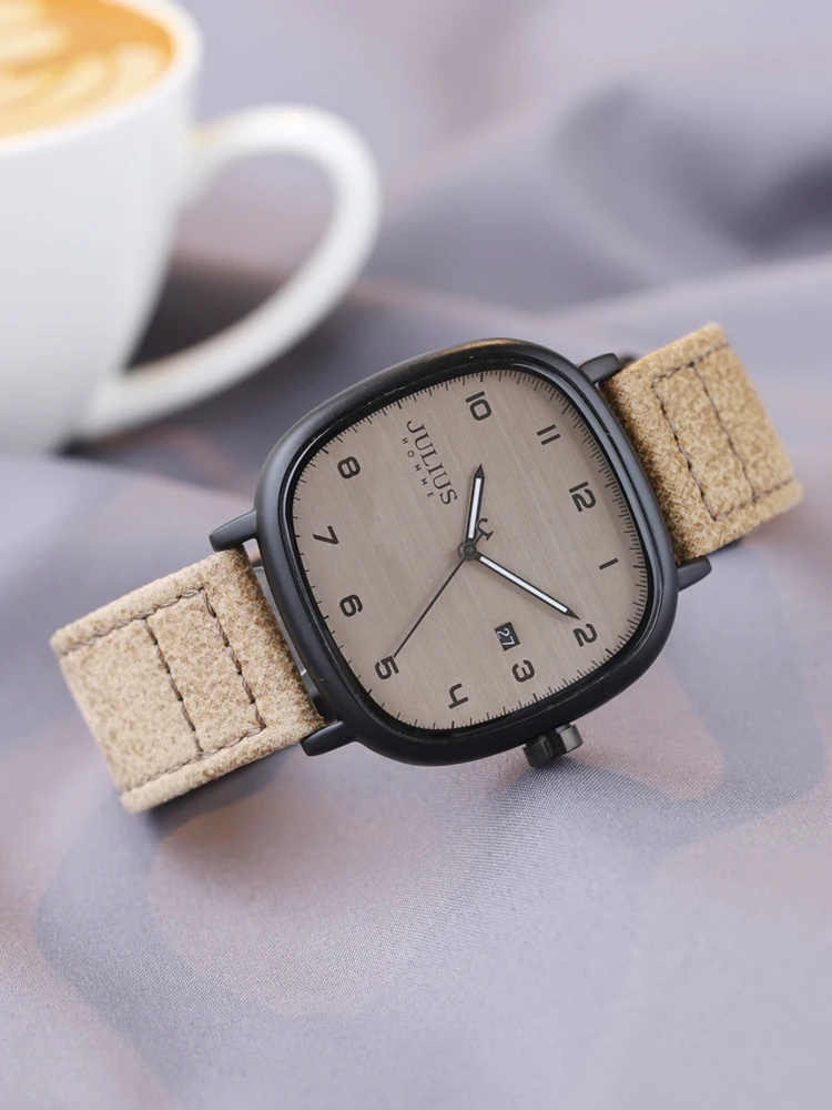 New men's and women's watches, large dial square quartz watches for teenagers, sports, and students, with calendar function.