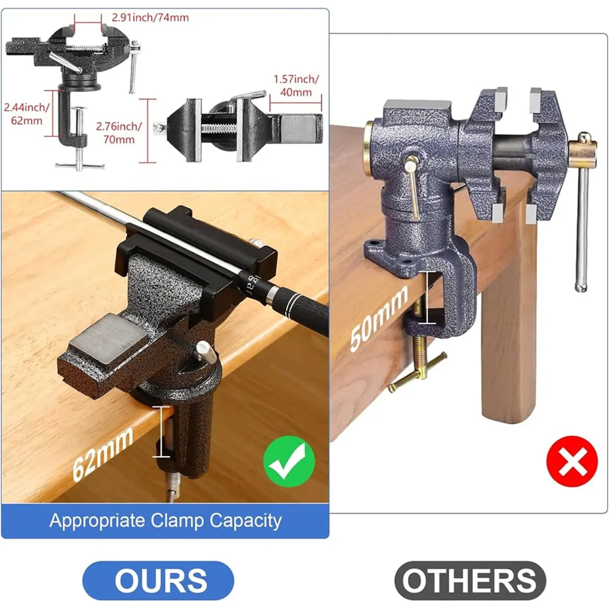 Y55A J~Golf Grip Kits for Regripping Golf Clubs Grip Removal Tool 360° Swivel Table Vise with Anti-Slip Rubber Pad Hook A