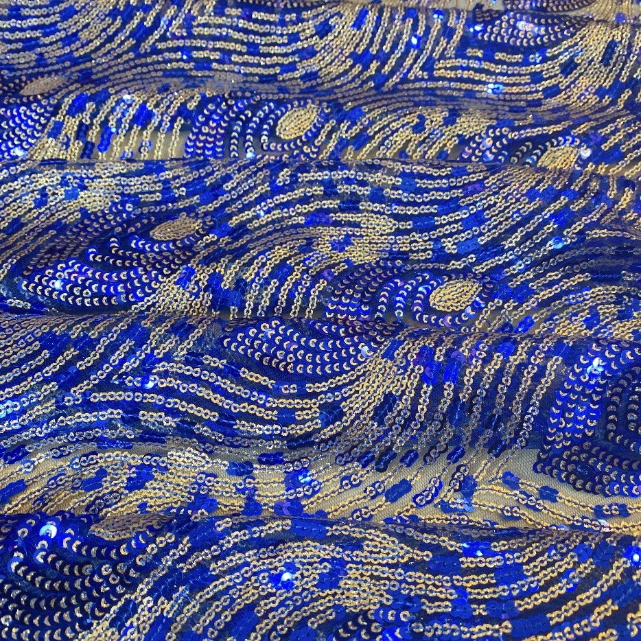 Blue Sequined Embroidery Mesh Fabric Quality Womenswear Fabric Designer Custom Fabric DIY Dress Stage Dress Wedding Fress