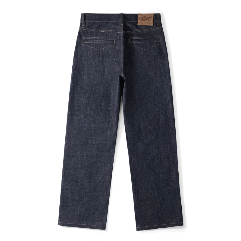 American European New Fashion Men Dark Blue Solid Color Loose Fit Simple Basic Casual Denim Trousers Male Streetwear Clothes
