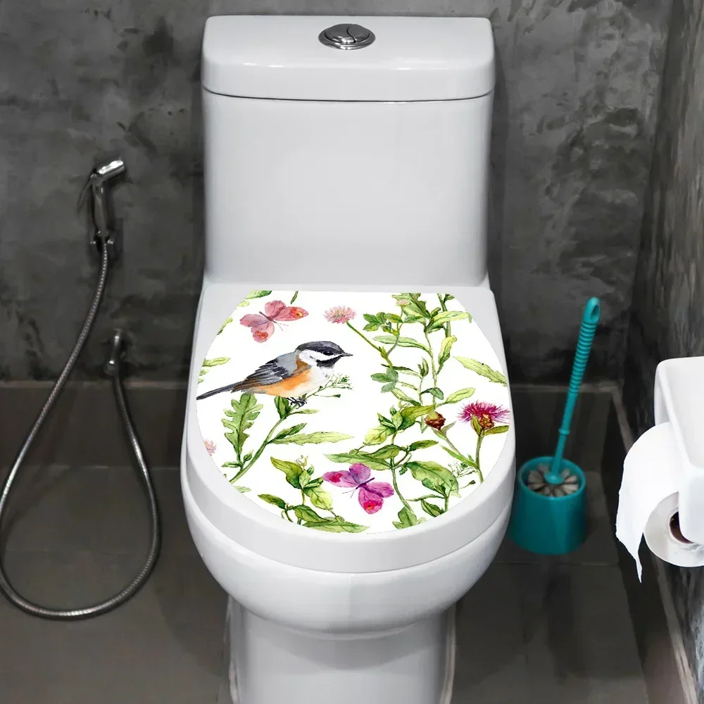 Flower Bird Toilet Sticker Bathroom Toilet Cover Sticker Wall Stickers Wc for Home Decoration for Toilet Bathroom Sticker