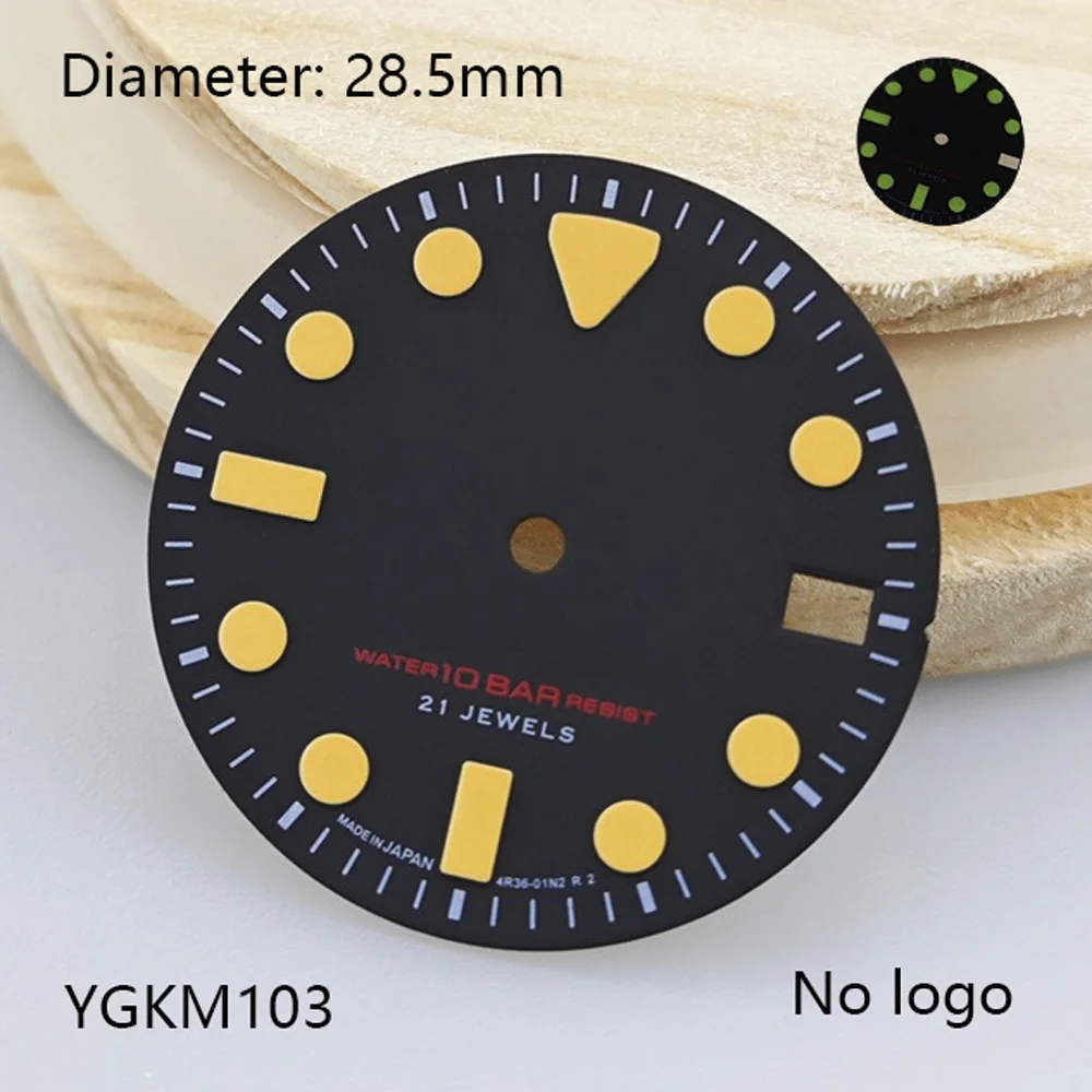 28.5mm C3 Green Luminous Sterile Vintage NH35 Dial Custom No Logo Dial Watchmods