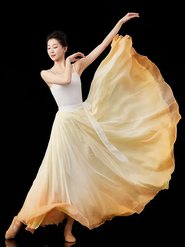 Classical Dance Skirt 360 Degree Rotation Gradient Color Elegant Large Skirt Two-Sided Wear Square Dance Performance Costume