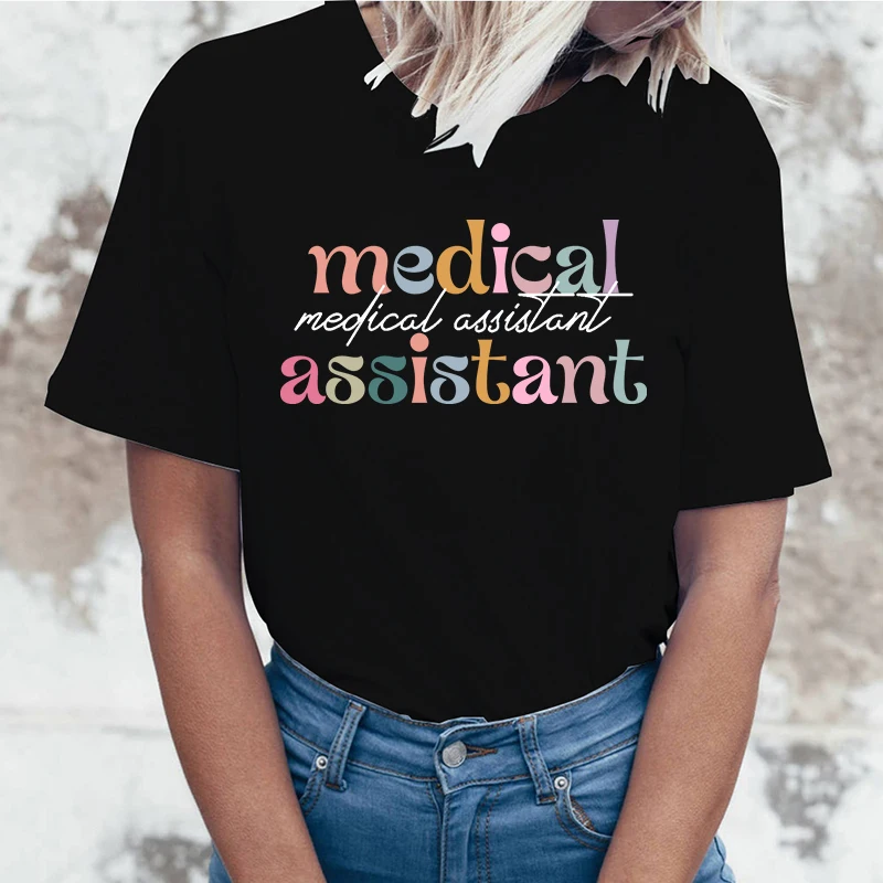 

Women Fashion Short Sleeve Tee Shirt Medical Assistant Print T Shirt Casual Loose Summer Cool T-Shirt Top Plus Size Xxs-4Xl