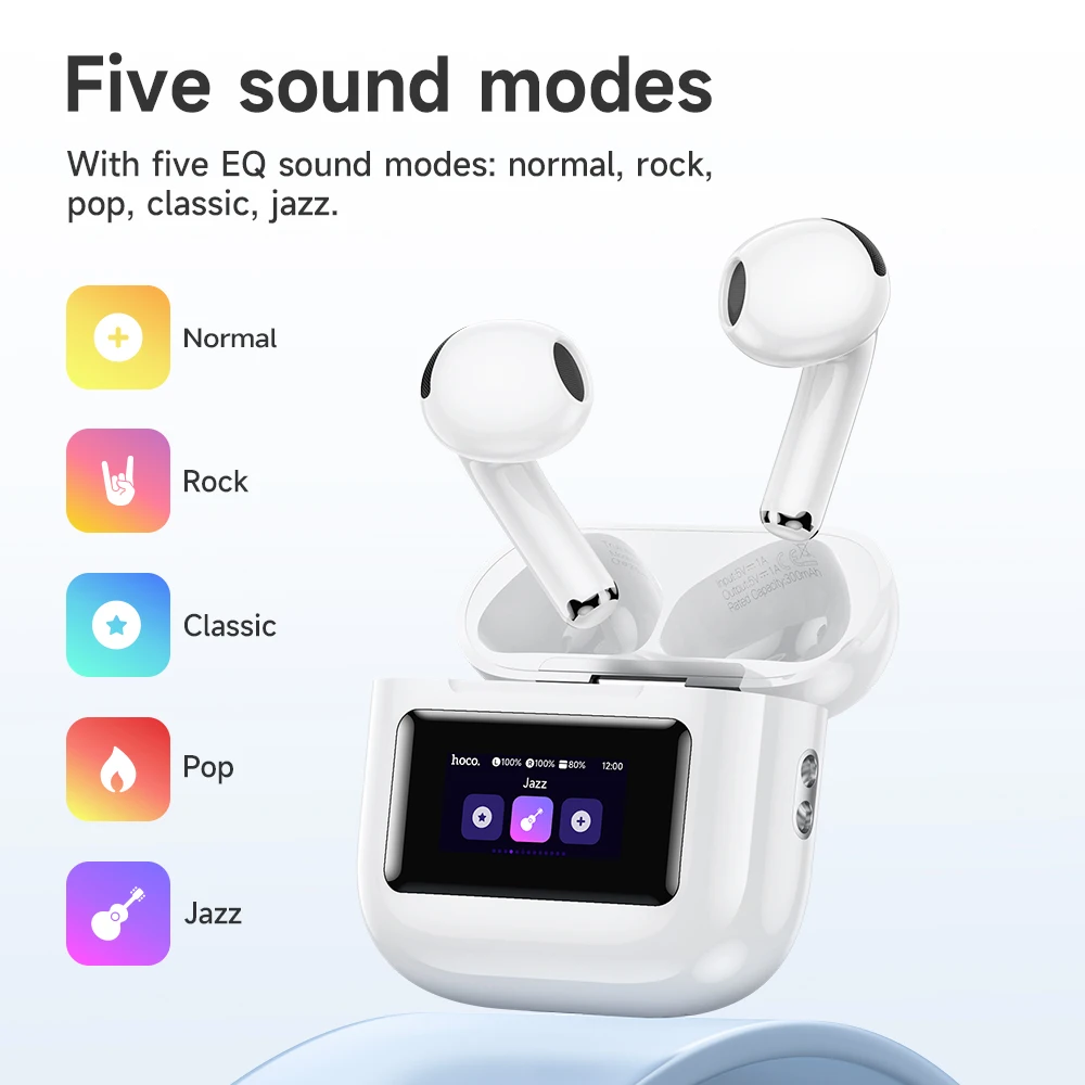 HOCO EW73 Wireless Bluetooth Headset with LED Touch Screen Semi In Ear with Charging Case Mic for Call Mini Earphone Headphones - Image 4