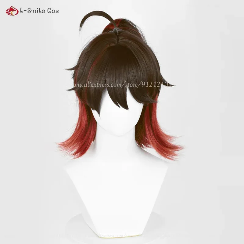 

2025 Gaming 35cm Short Brown Red With Ponytail Anime Cosplay Wigs Heat Resistant Synthetic Hair Halloween Party Wig