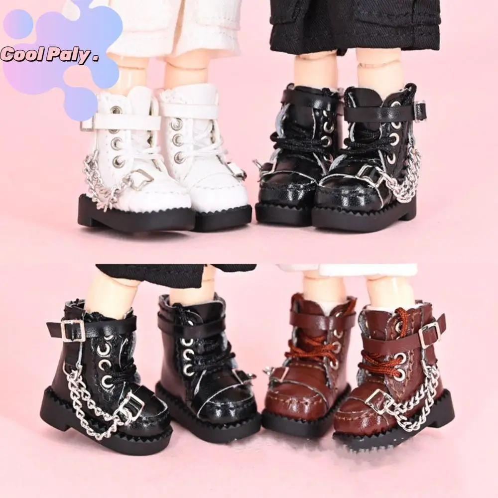 

1 Pair High-top Obitsu 11 Doll Boots Metal Chain High-heeled 1/12 Bjd Doll Leather Shoes GSC PU Leather 1/12 Bjd Doll Boots