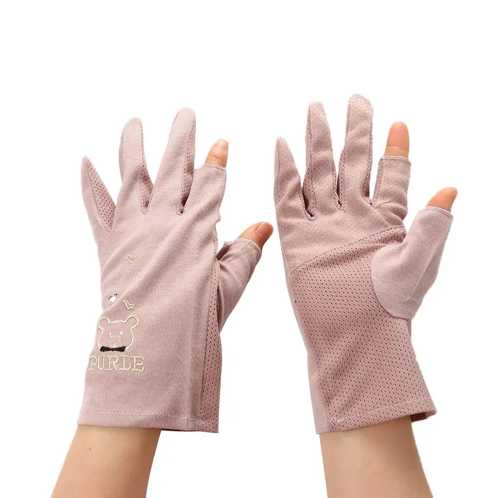 Manoplas transpirables de malla de verano para mujer, manoplas Anti-UV con cinco dedos, manoplas de protección solar, guantes finos