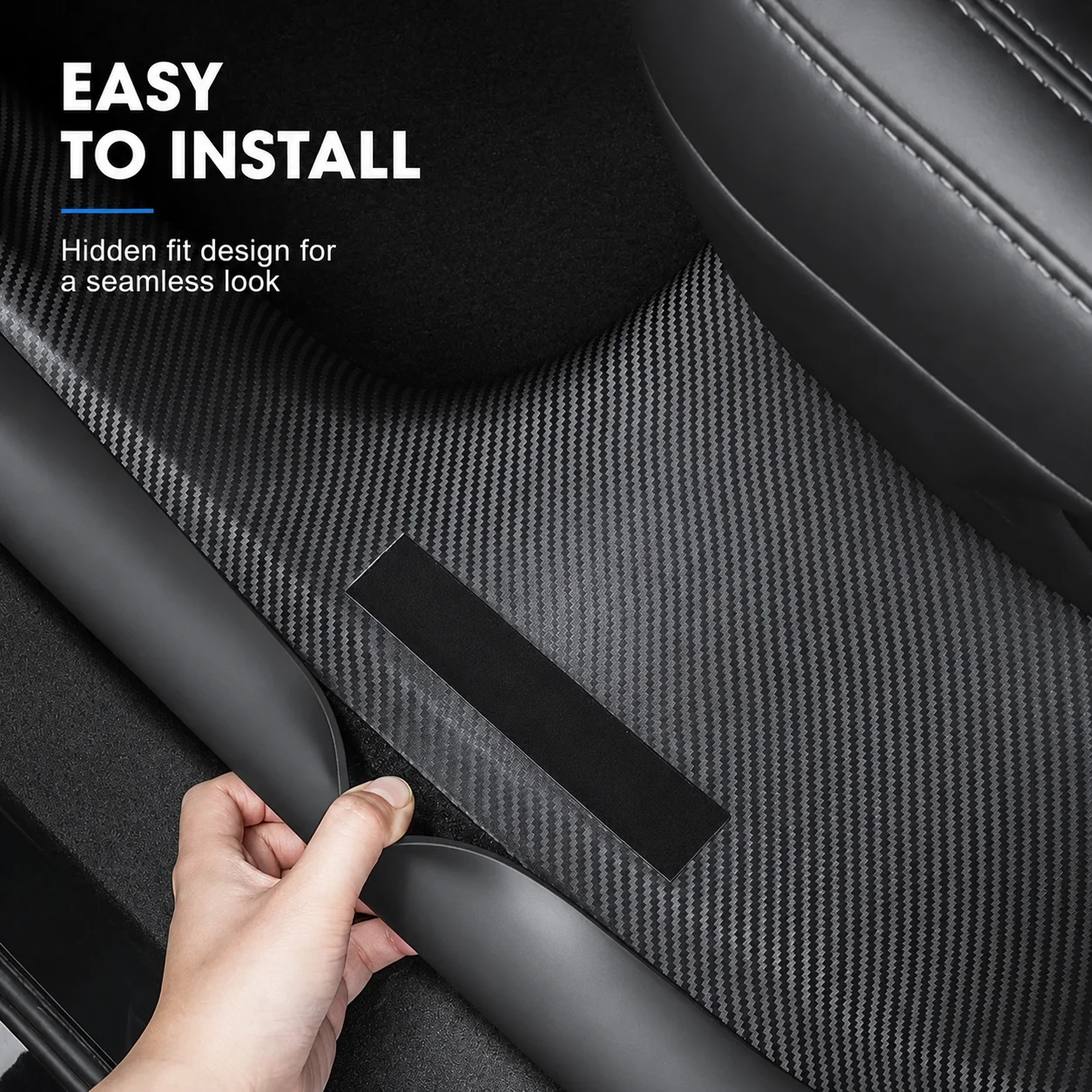 Suitable for the 2025-2026 Tesla Model Y Updated Version, 8-Piece Set of Door Sill Protection Strips, Carbon Fiber Pattern Anti-Kick Guard, Velcro Non-Damaging Installation