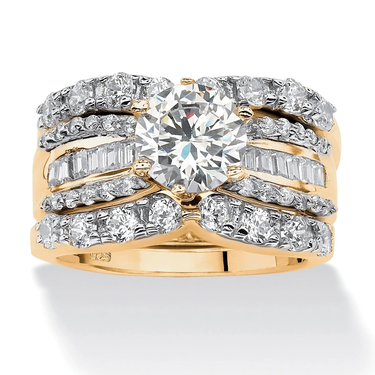 S925 Sterling Silber Ring Bestseller mit Zirkon-Einlage, 18K Gold Plattiert, Dreier-Set Ringe, Diamant-Verlobungsring – Detail 1