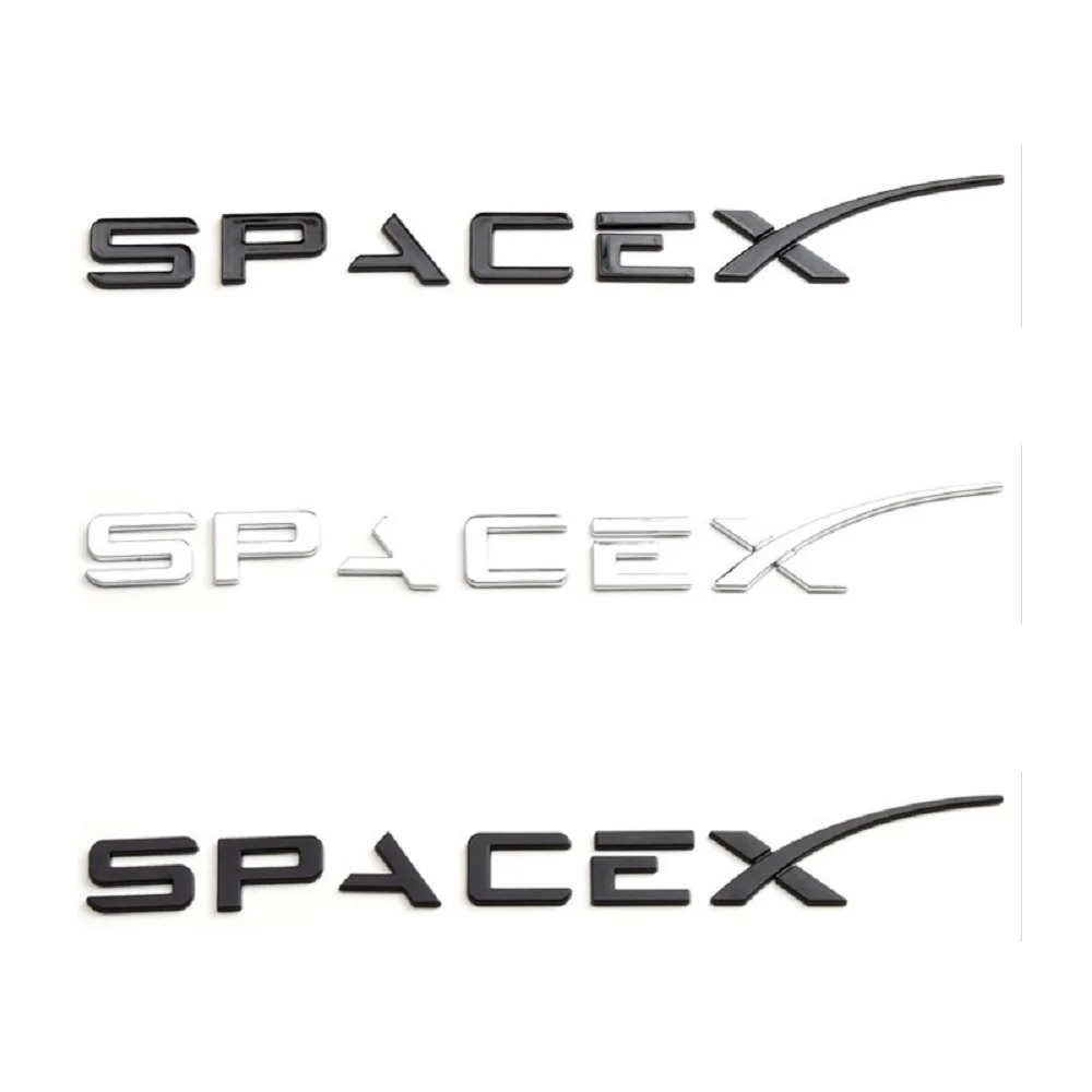 Cromo nero tronco lettere SPACEX emblemi anteriore posteriore a forma di T distintivi per TESLA SPACE X