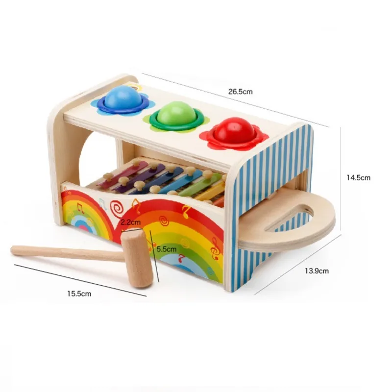 Pound & Tap Bench with Slide Out Xylophone Durable Wooden Musical Pounding Toy for Toddlers Suitable for Children Aged 2-3 Years
