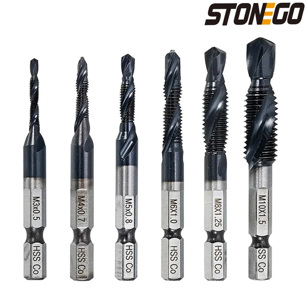 Stonego M35 Tialn Revestido Combinação Broca Torneira Bit Countersink Hss-co Torneiras Métrica Combinação Bit Hex Haste m3 m4 m5 m6 m8 M10